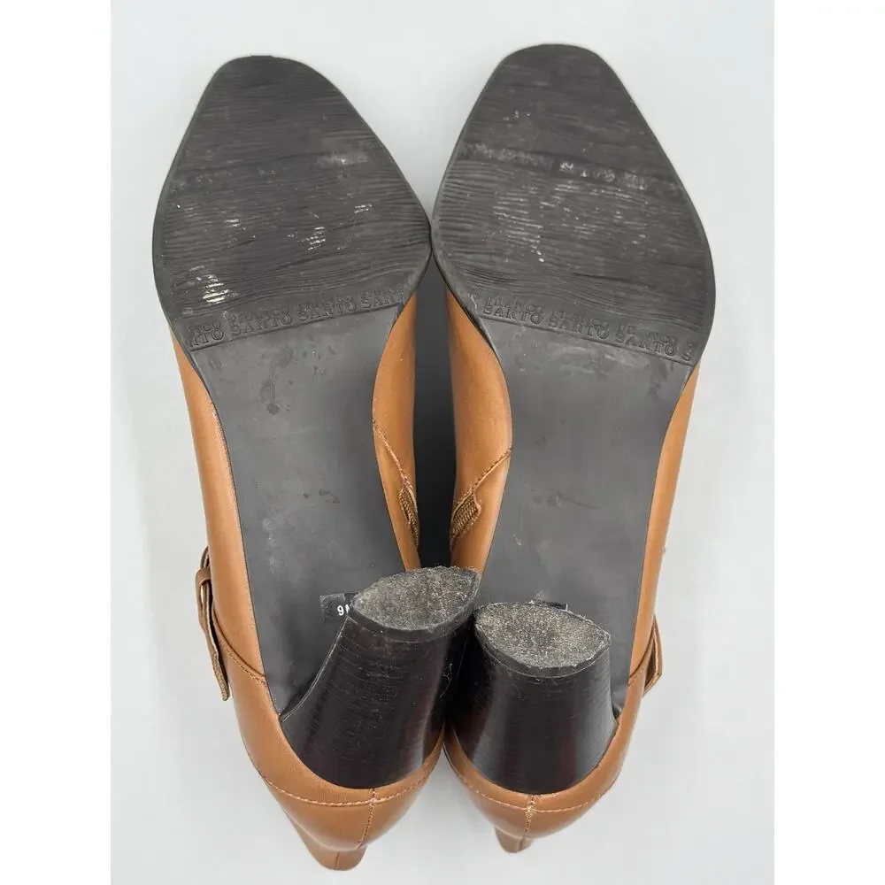 Franco Sarto Women’s Brown Leather Ankle Bootie Zip Side Buckle Sz 9M